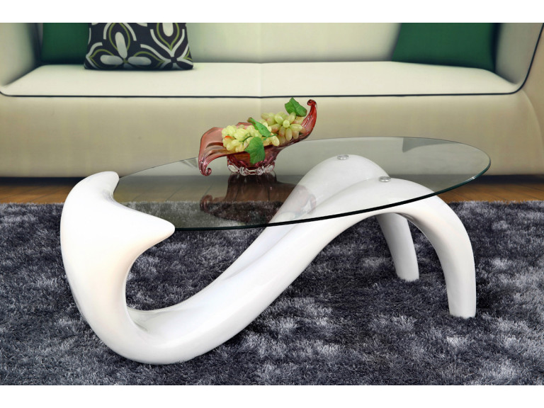 Oval Fiberglass Low Table / Coffee Table "Maya" in Fiberglass - White