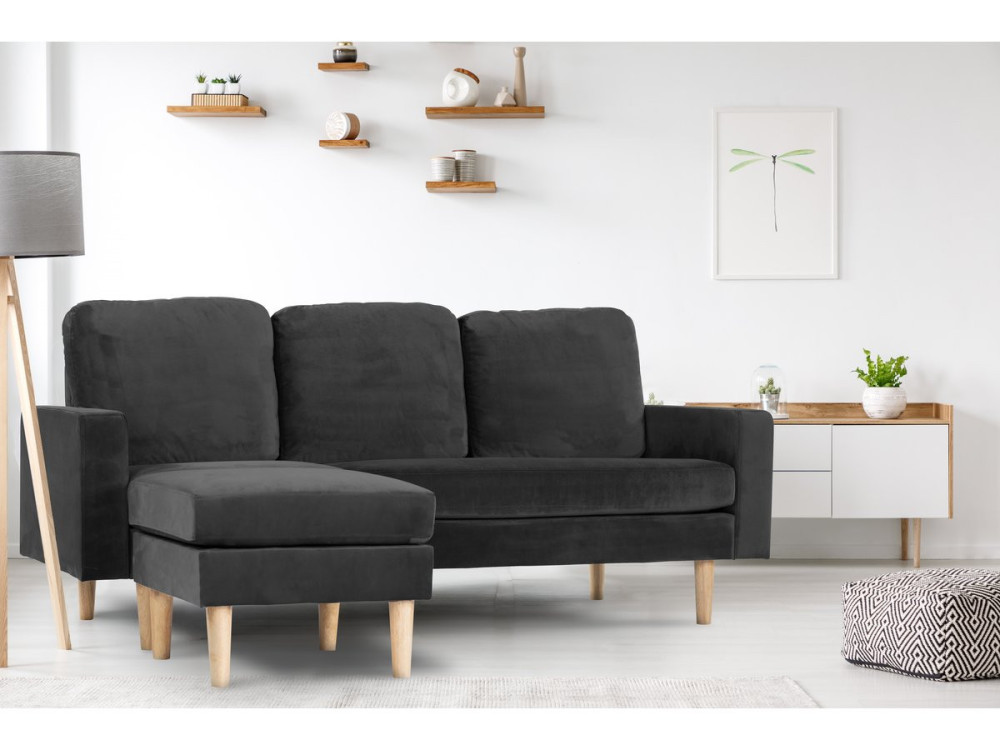 Reversible corner sofa "Gabby" in velvet - 3-seater sofa - Dark Grey