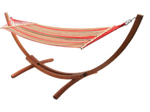 Coton fabric hammock with a wooden frame "Dallas" - 3m - Mixed red
