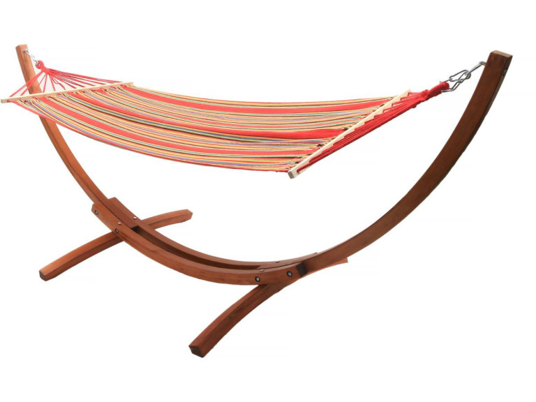 Coton fabric hammock with a wooden frame "Dallas" - 3m - Mixed red