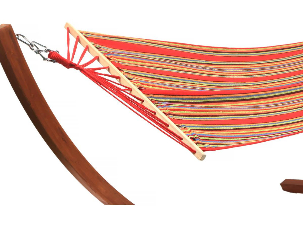 Coton fabric hammock with a wooden frame "Dallas" - 3m - Mixed red