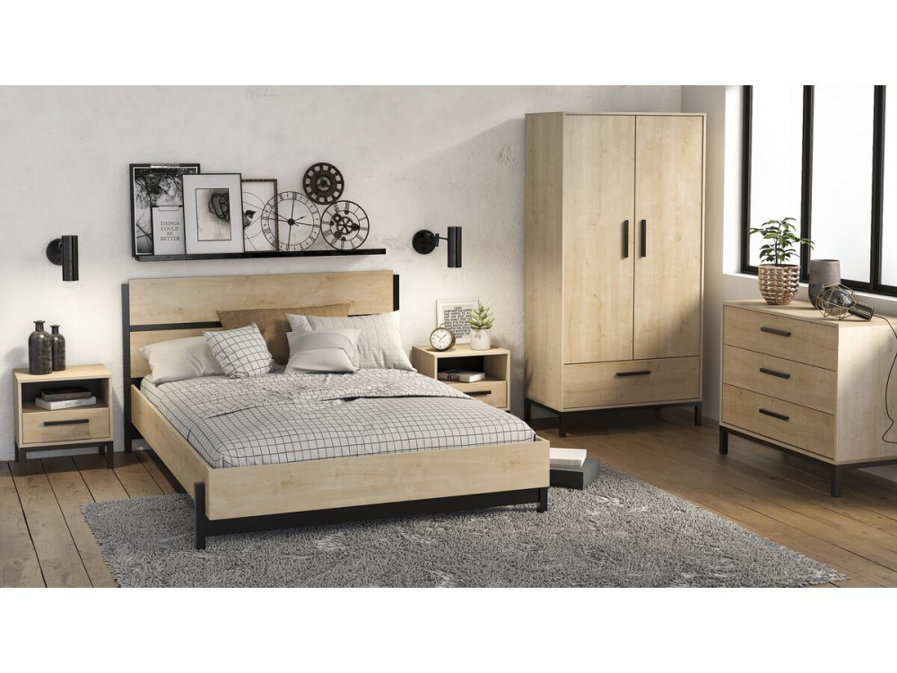 "Craft" Double Bed - Wood - 160 x 200 cm - Brown