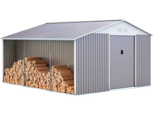 "Dallas" metal garden 15.16m² shed with log shelter