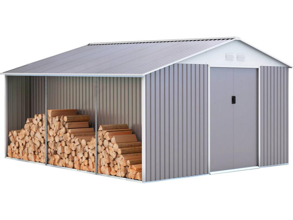"Dallas" metal garden 15.16m² shed with log shelter
