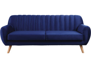 Fixed Scandinavian velvet sofa "Jarvis" - 3 seats - Dark blue.