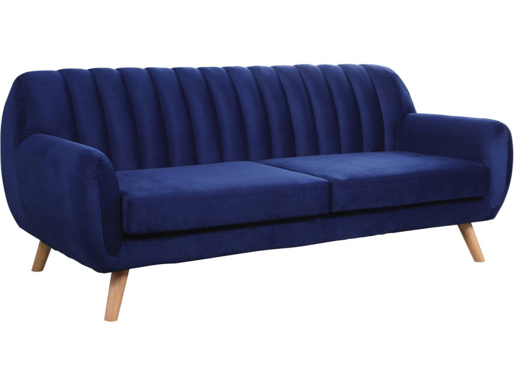 Fixed Scandinavian velvet sofa "Jarvis" - 3 seats - Dark blue.