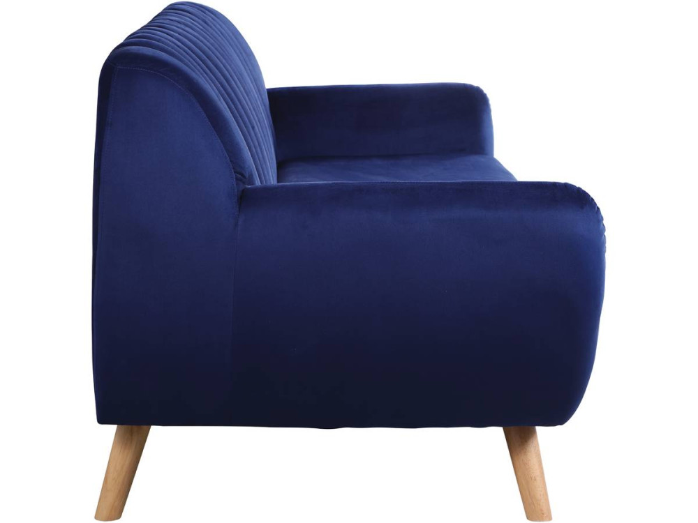 Fixed Scandinavian velvet sofa "Jarvis" - 3 seats - Dark blue.