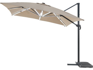 Sun 3 Luxe 3 x 3 m offset LED aluminum garden parasol - Taupe