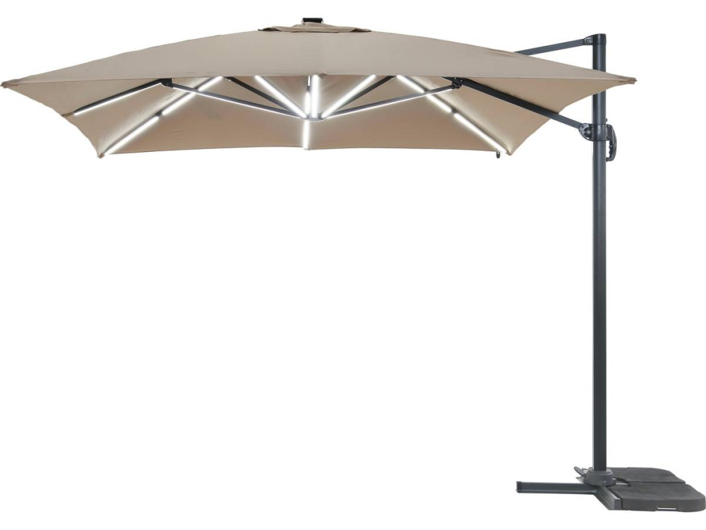 Sun 3 Luxe 3 x 3 m offset LED aluminum garden parasol - Taupe