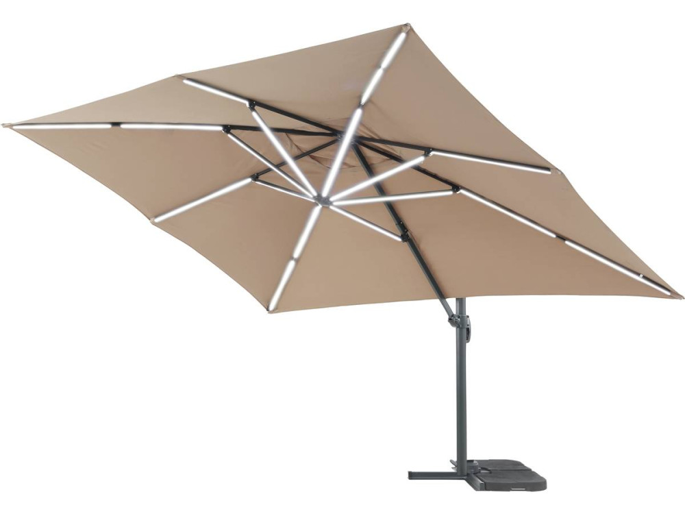 Sun 3 Luxe 3 x 3 m offset LED aluminum garden parasol - Taupe