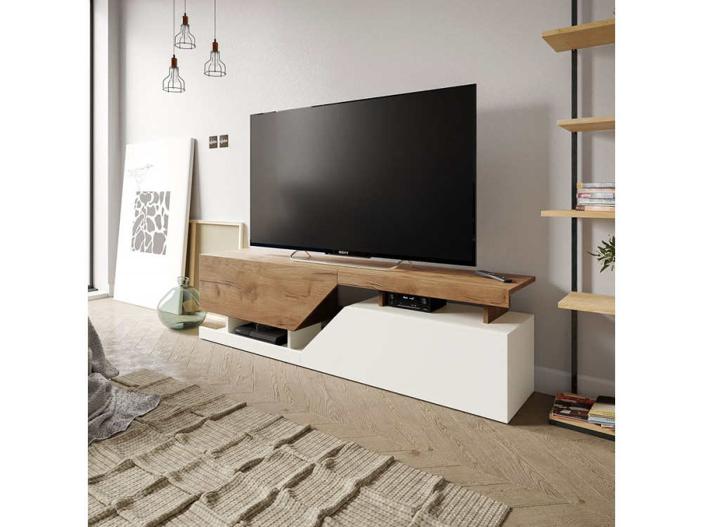 Ceelias TV cabinet - 160 x 46 x 35 cm - White/Brown