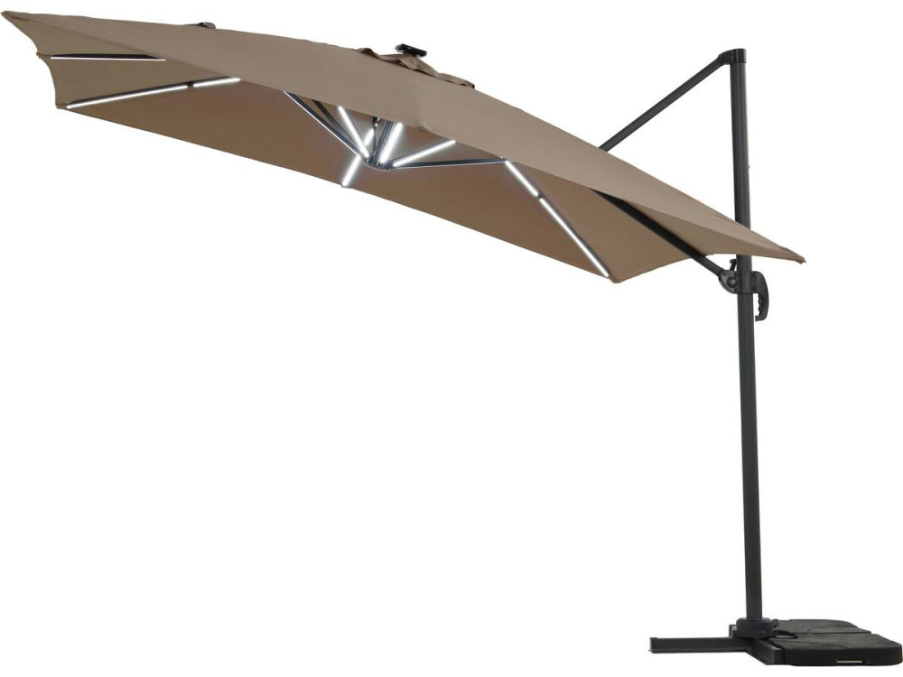 Alu garden parasol with LED lights "Sun 4 Luxury" - Rectangular - 3 x 4 m - Taupe colour