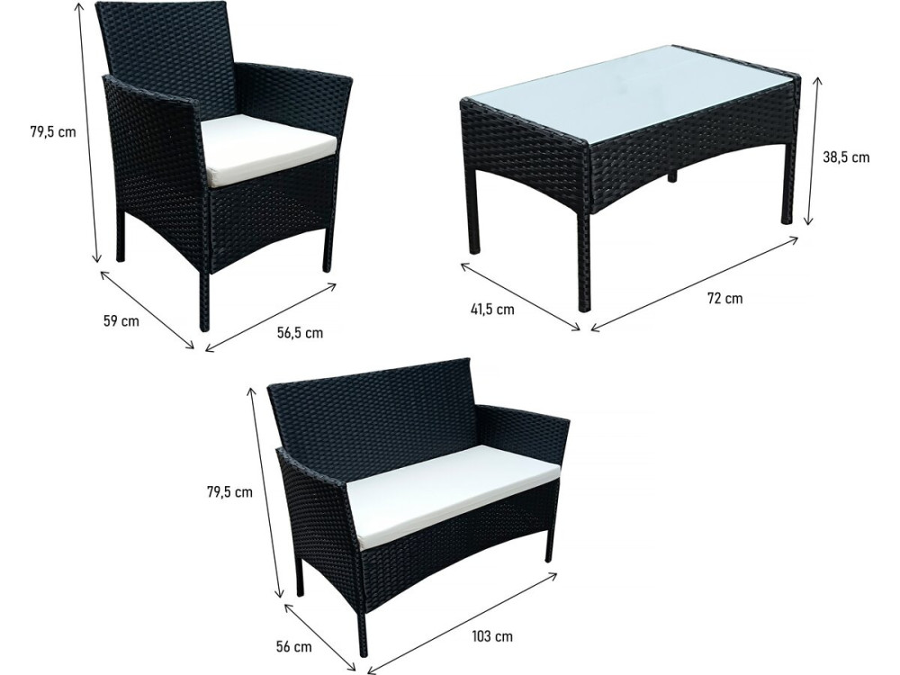Toronto 4-seater low resin garden furniture - Black