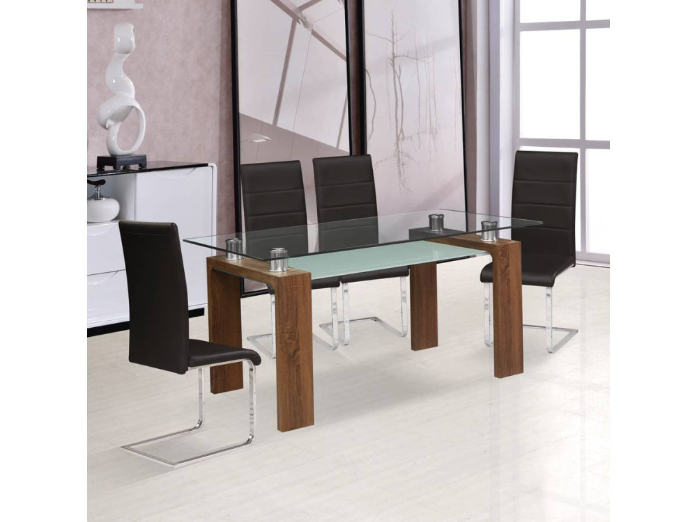 "Eva" dining table - 150 x 80 x 75 cm - Lacquered brown