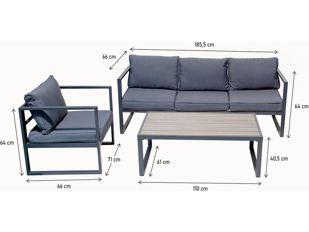 Adela aluminum garden furniture - 5 places - Grey