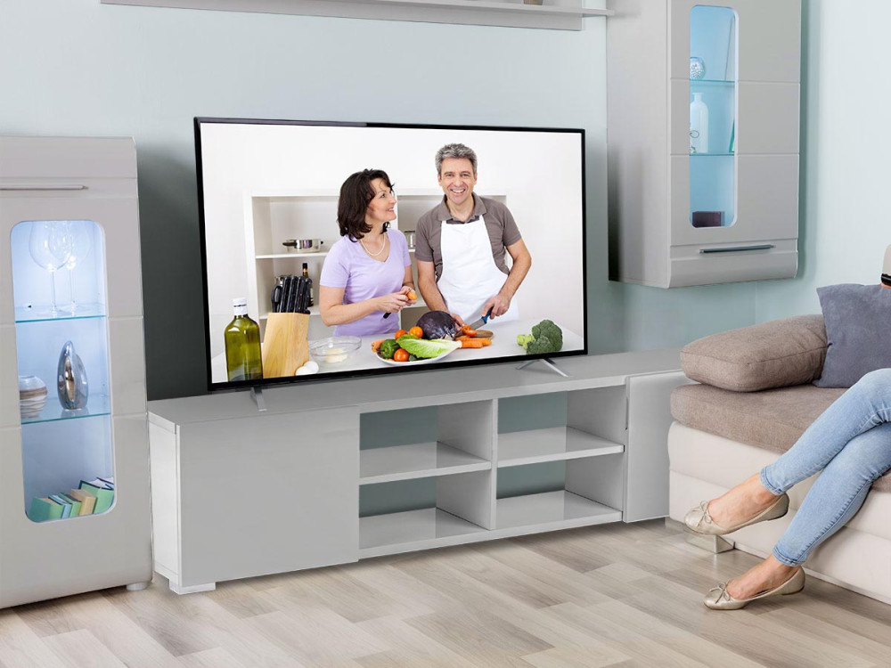 Tv cabinet "Alicia" - 185 x 30 x 42,5 cm  ( 6' x 11'in x 1'4")  - Lacquered grey