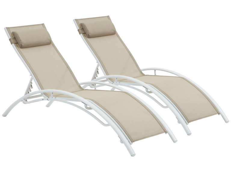 Set of 2 Aluminium Sun Bathing Lounge - Beauty - "Phoenix" - Beige