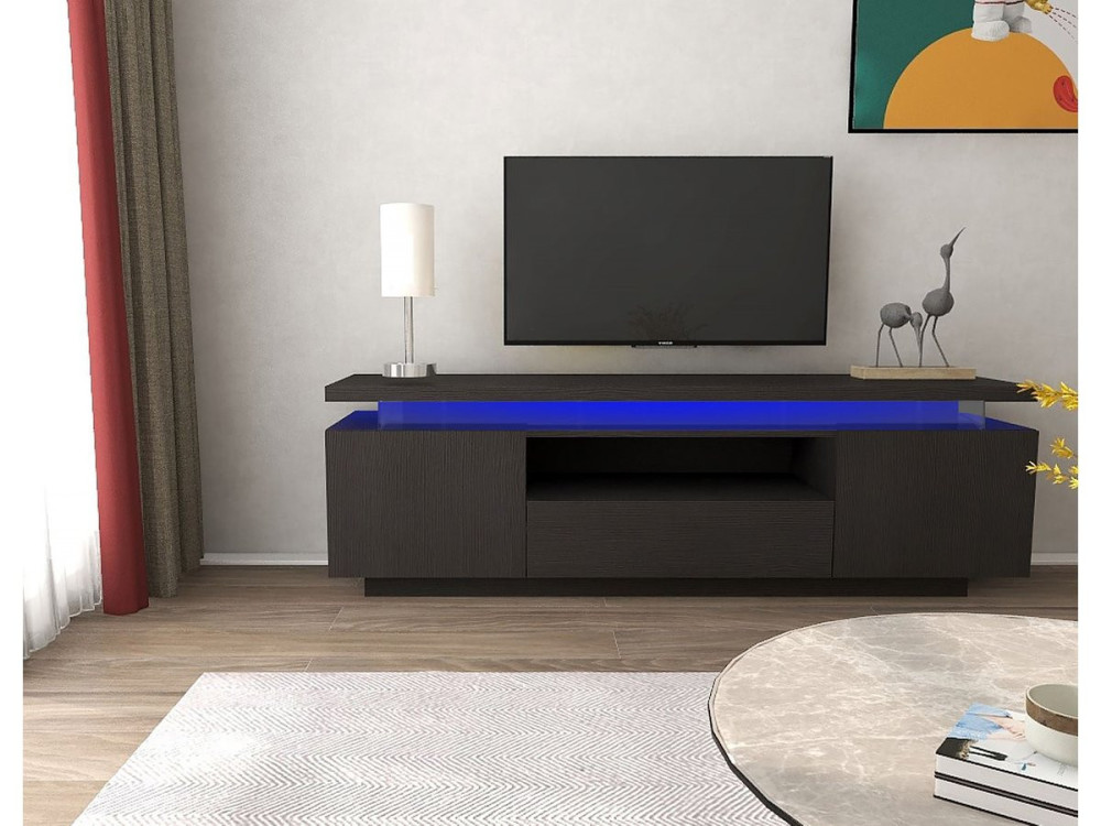 Ruth lacquered LED TV cabinet - 165 x 40 x 49 cm - Black