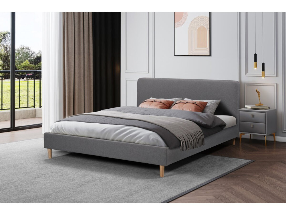 Louise fabric double bed 160 x 200 cm - Grey