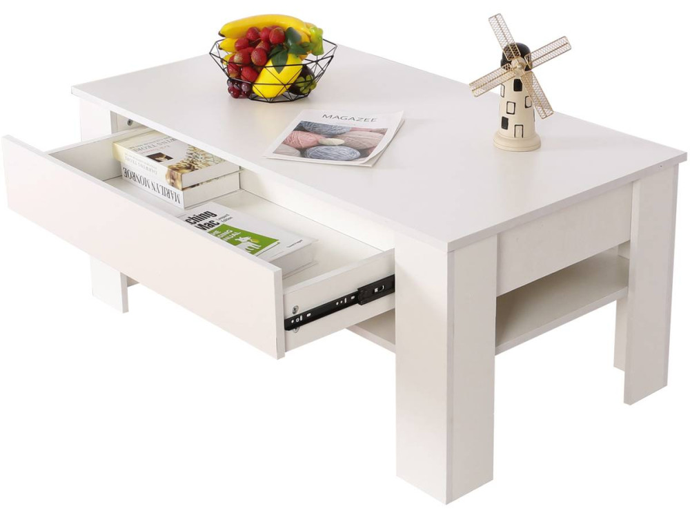 Joy rectangular drawer coffee table - White