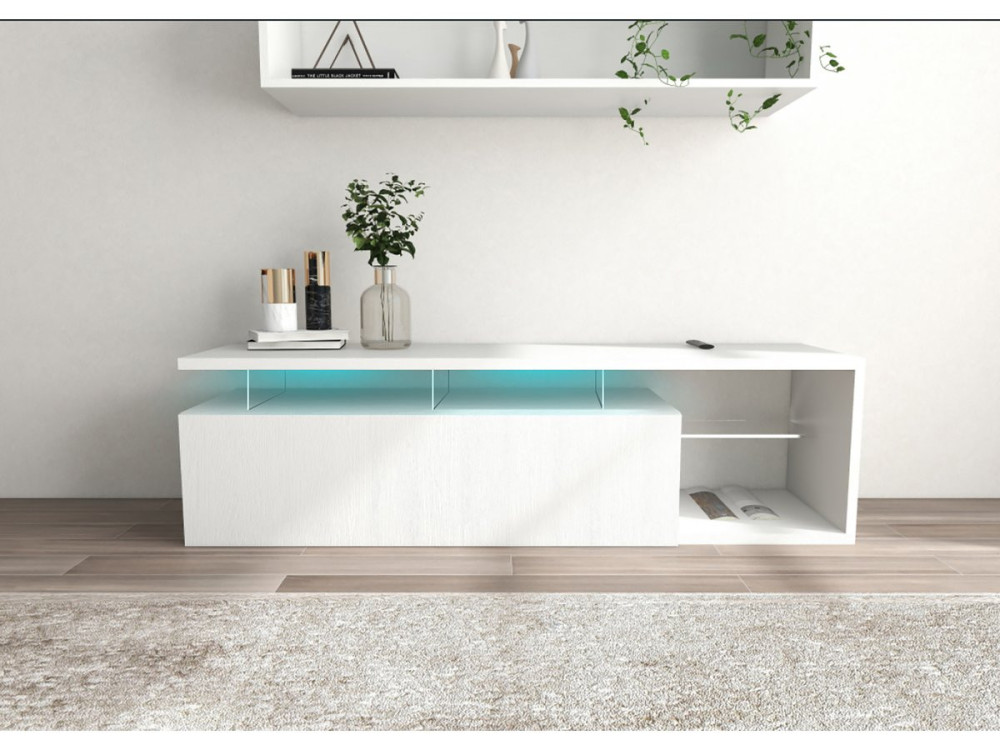 Penny lacquered LED TV cabinet - 150 x 41 x 38 cm - White