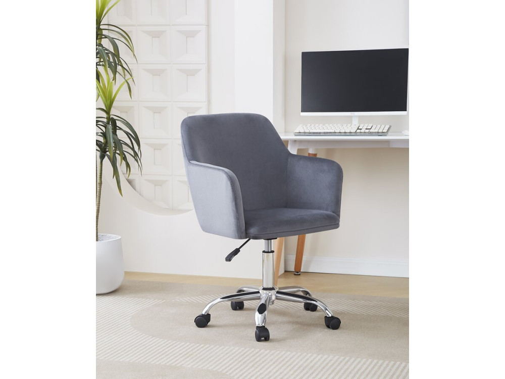 Ophélie Adjustable Velvet Office Chair - Grey