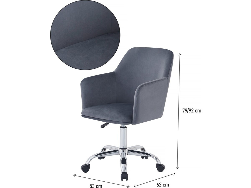 Ophélie Adjustable Velvet Office Chair - Grey