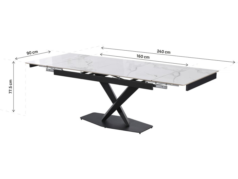 Silence" extendable ceramic dining table for 6 to 10 people - Grey marbled white