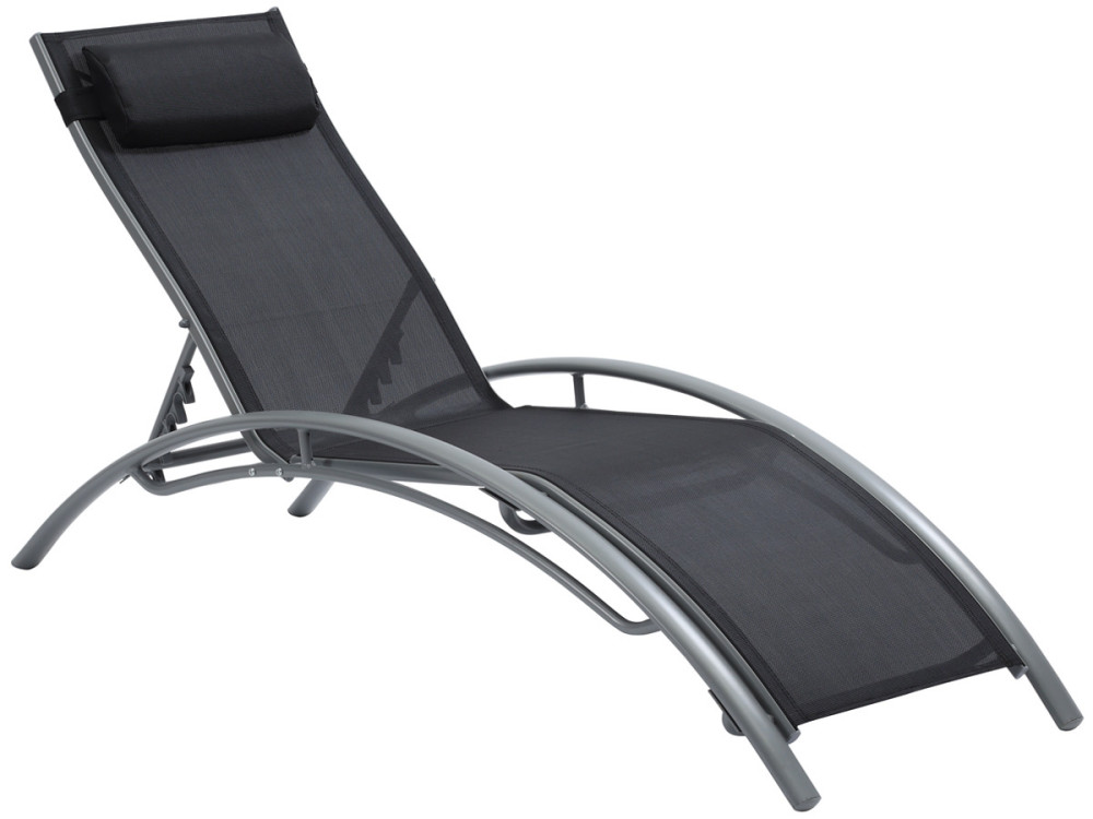 Set of 2 Aluminium Sun Bathing Chairs / Sun Lounge - Beauty - "Phoenix" - Black