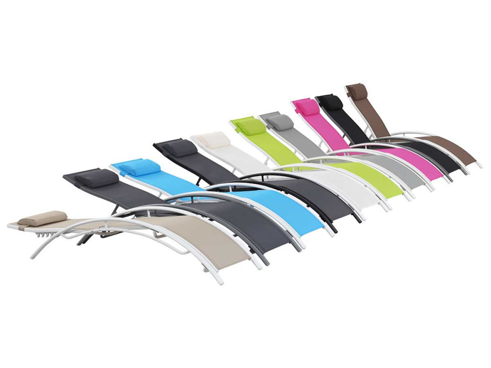 Set of 2 Aluminium Sun Bathing Chairs / Sun Lounge - Beauty - "Phoenix" - Black