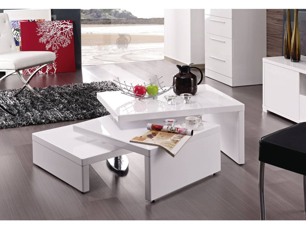 "Elysa" MDF white lacquer designer coffee table - 80 x 59 x 37.5cm