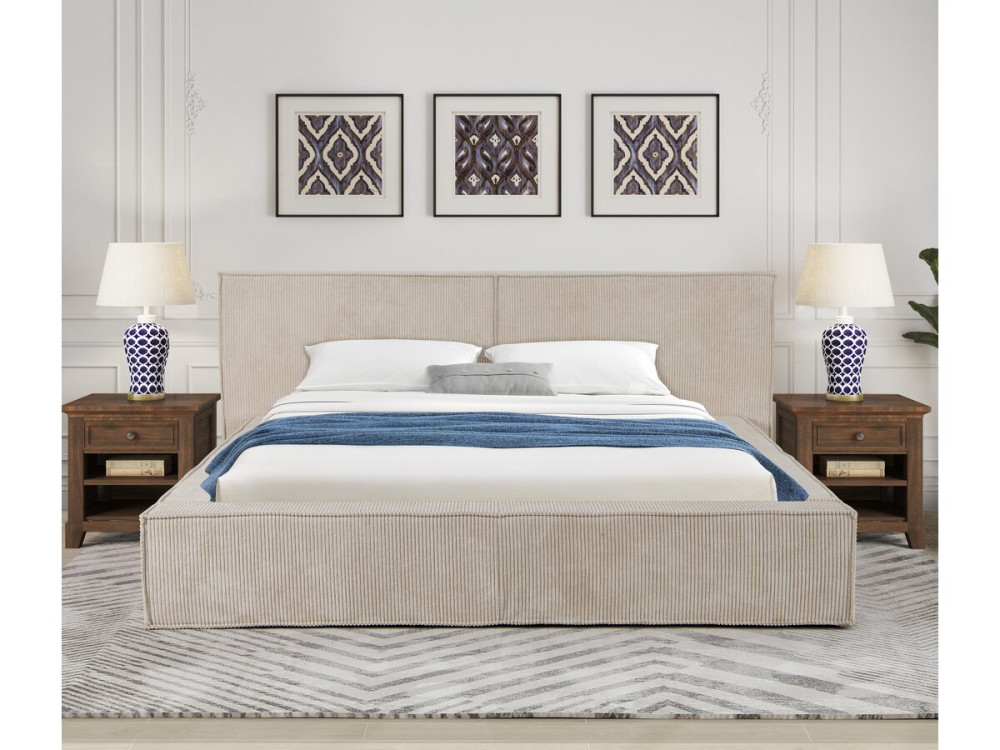 Courchevel corduroy storage bed - 140 x 190 cm - Beige