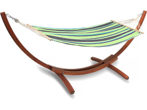 Coton fabric hammock with a wooden frame "Dallas" - 3m - Mixed green