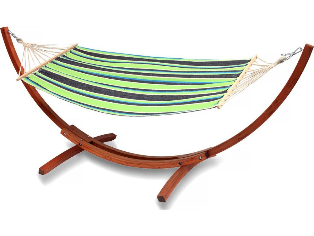 Coton fabric hammock with a wooden frame "Dallas" - 3m - Mixed green