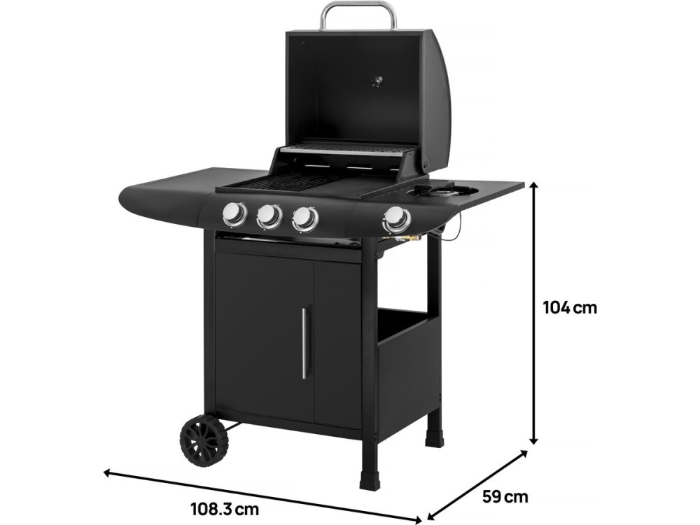 Gas barbecue "Feria 4" - 4 burners including 1 side burner - 11.5 kW - Black