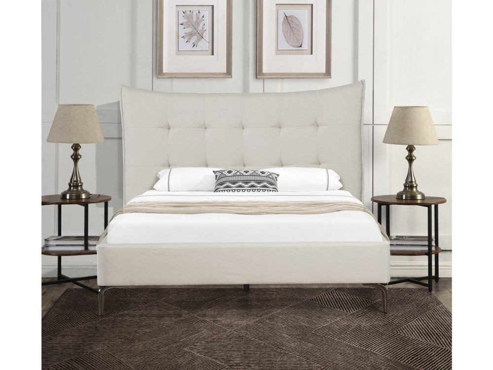 Aspen upholstered fabric double bed 180 x 200 cm - Beige