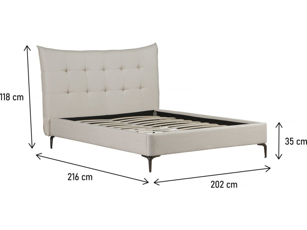 Aspen upholstered fabric double bed 180 x 200 cm - Beige