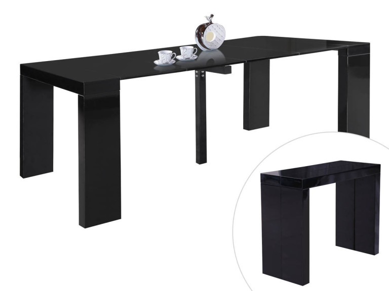 Extendable dining table "Dina" - 200/40 x 94 x 75 cm - Black lacquered