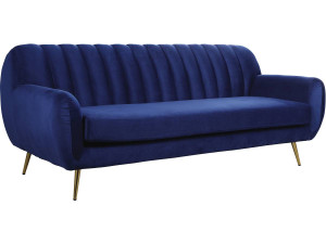 Evans fixed velvet sofa - 195 x 84 x 82 cm - 3 seater - Dark blue