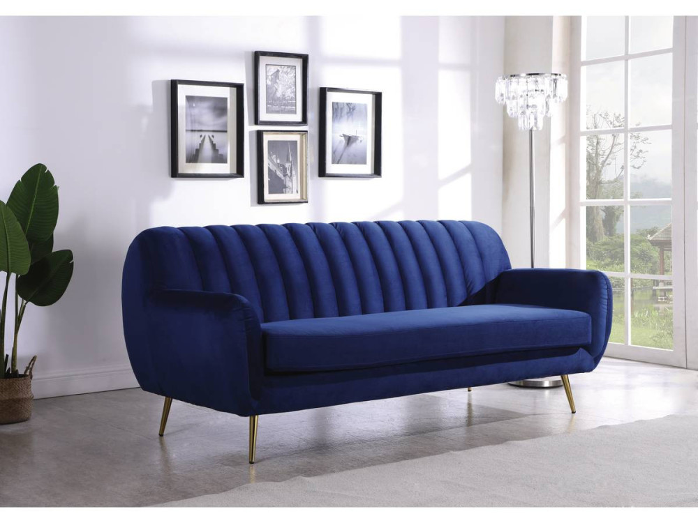 Evans fixed velvet sofa - 195 x 84 x 82 cm - 3 seater - Dark blue