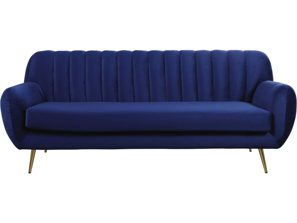 Evans fixed velvet sofa - 195 x 84 x 82 cm - 3 seater - Dark blue