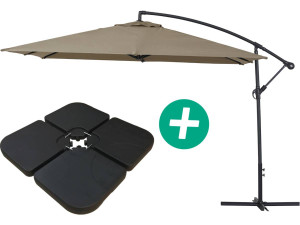 Cantilever Parasol garden  Alu "Ilios 3" - Square - 3 x 3 m - Taupe - Slabs included