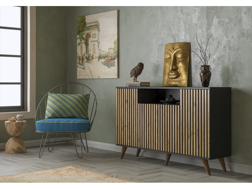 FRN-9004-1" wooden sideboard - 140 x 35 x 91 cm - Wood, Black, Atlantic Pine