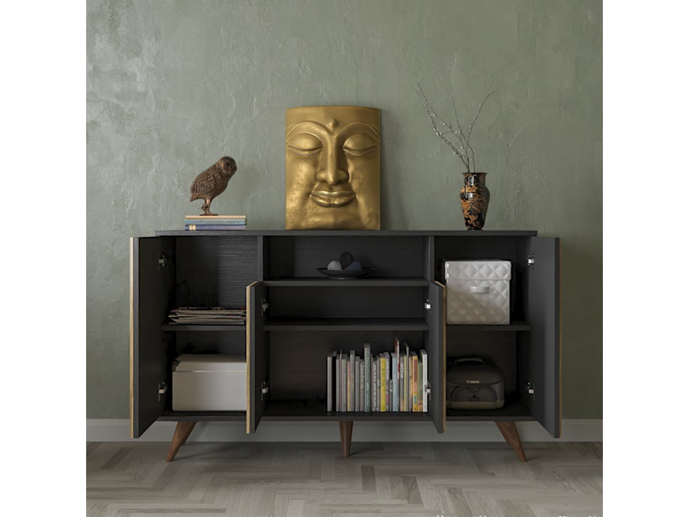 FRN-9004-1" wooden sideboard - 140 x 35 x 91 cm - Wood, Black, Atlantic Pine