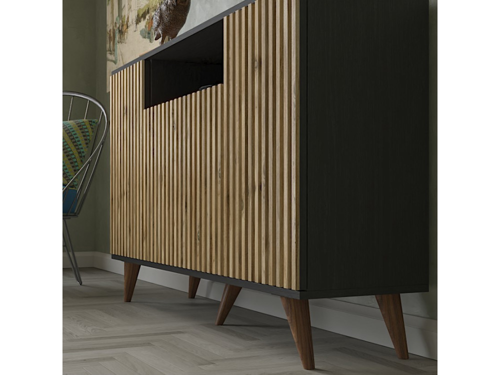 FRN-9004-1" wooden sideboard - 140 x 35 x 91 cm - Wood, Black, Atlantic Pine
