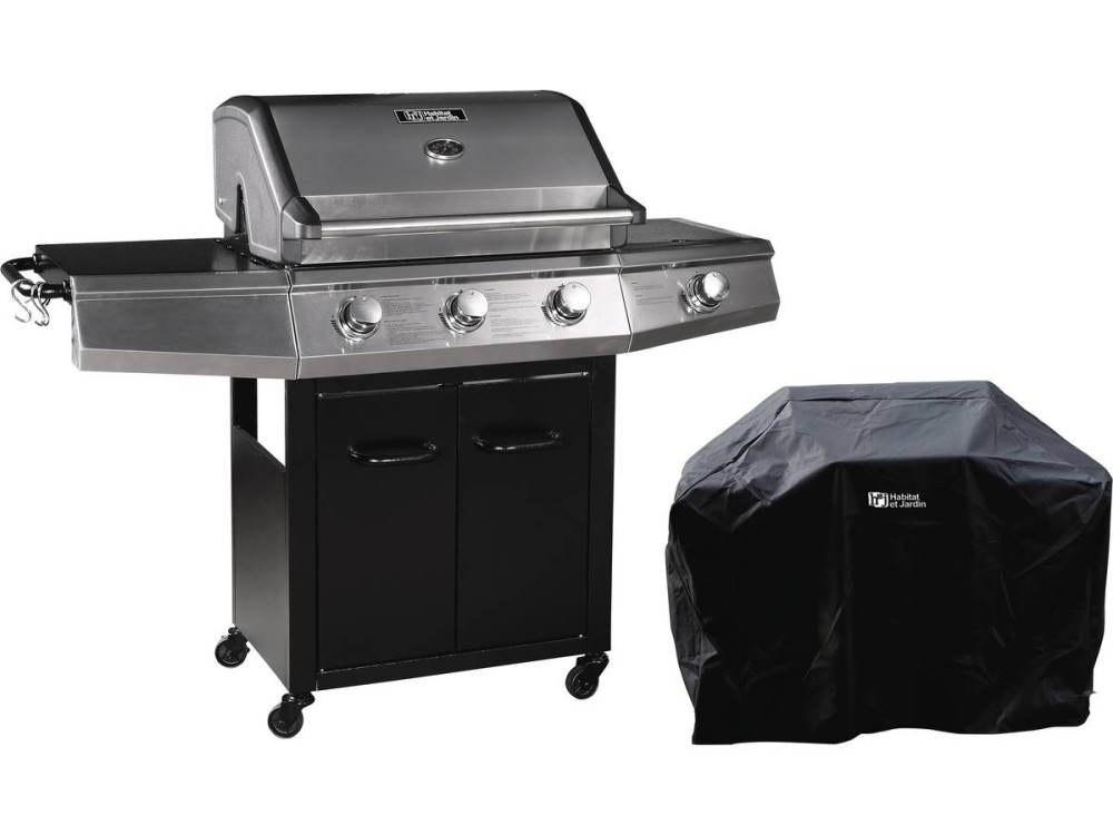 Barbecue gaz "Bingo 4" - 4 burners 1 on the side - 14kW + Protective cover - Black