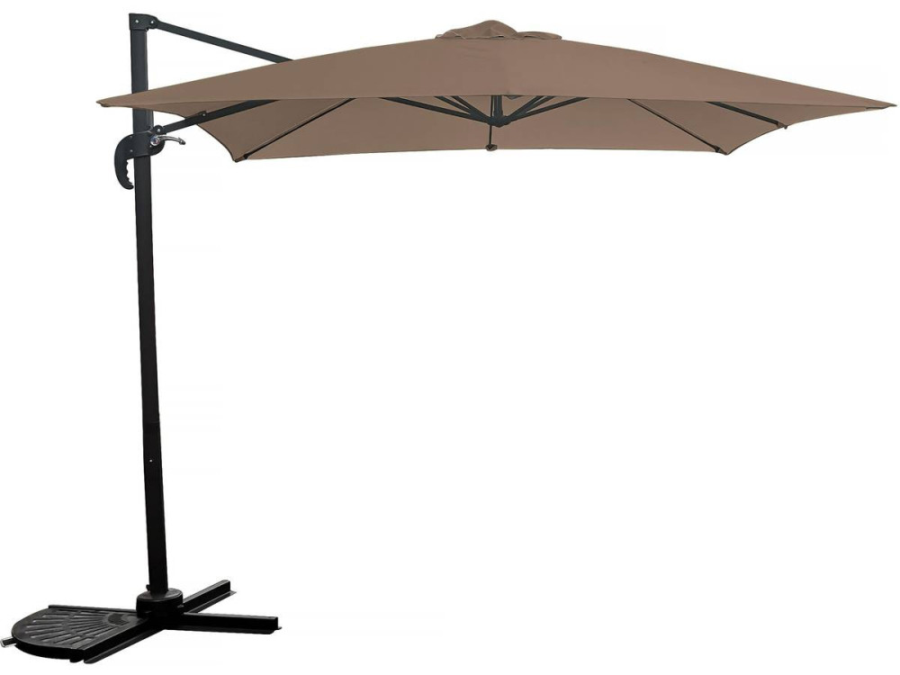 Hanging garden parasol with portable base "Soleil" - Square shape -  2.5 x 2.5 m - Taupe colour