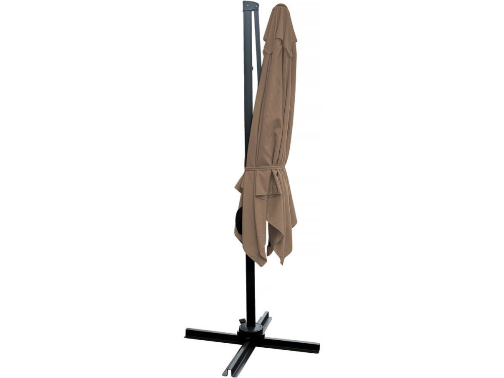 Hanging garden parasol with portable base "Soleil" - Square shape -  2.5 x 2.5 m - Taupe colour + Protection cover