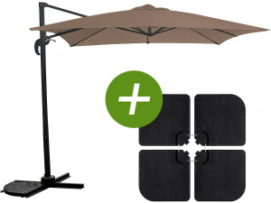 Hanging garden parasol with portable base "Soleil" - Square shape -  2.5 x 2.5 m - Taupe colour + Base stand