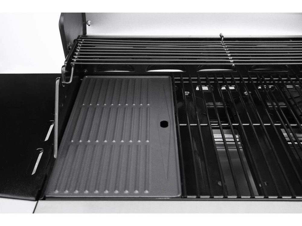 Gas barbecue with LED "Bingo 4" - 4 burners including 1 lateral - 14kW + Protective cover - Silver